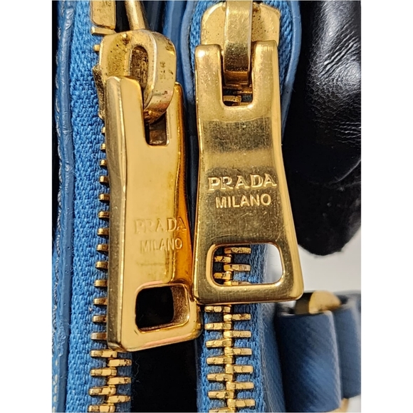 PRADA Saffiano Lux Small Double Zip Tote Blue - Picture 9 of 15